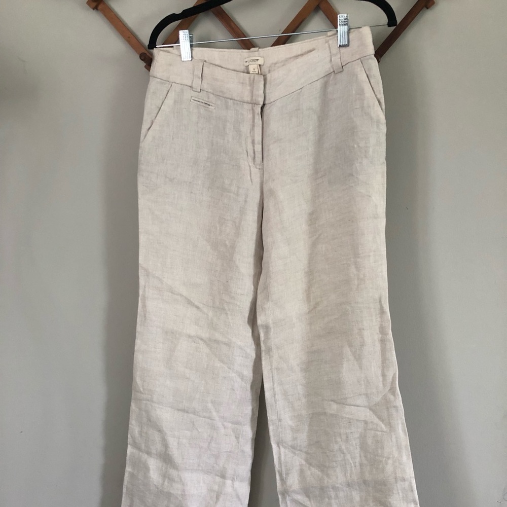 J Crew 100% Linen wide leg Pants Kahki 6 P